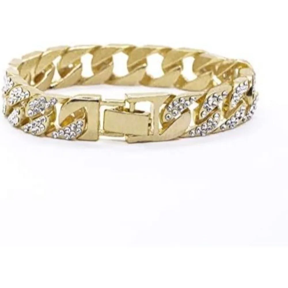 Men's Gold Round Luxury Silver Watch With Bling-ed Out Bracelet L0504b